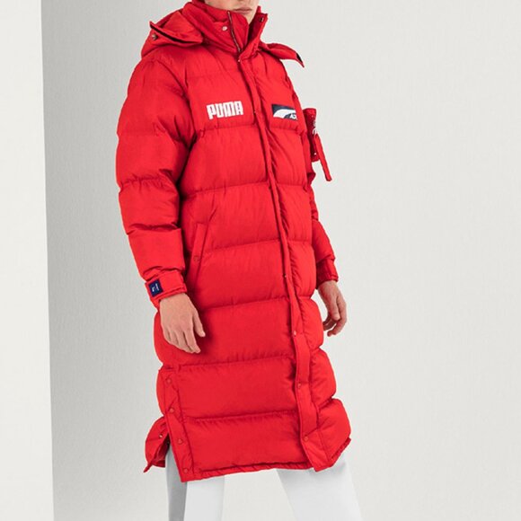 PUMA x ADER ERROR Hooded Button-Up Unisex Padded Down Coat Red S - Picture 4 of 10